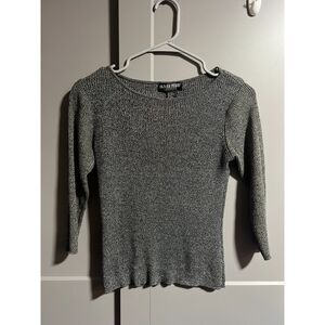 Oliver Perry Knitwear Women Silk Blend Ribbed 3/4 Sleeve Stretchy Shirt Gray Med